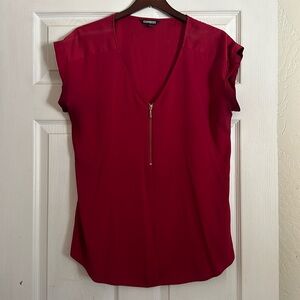 Express v-neck maroon silk shirt with half zipper